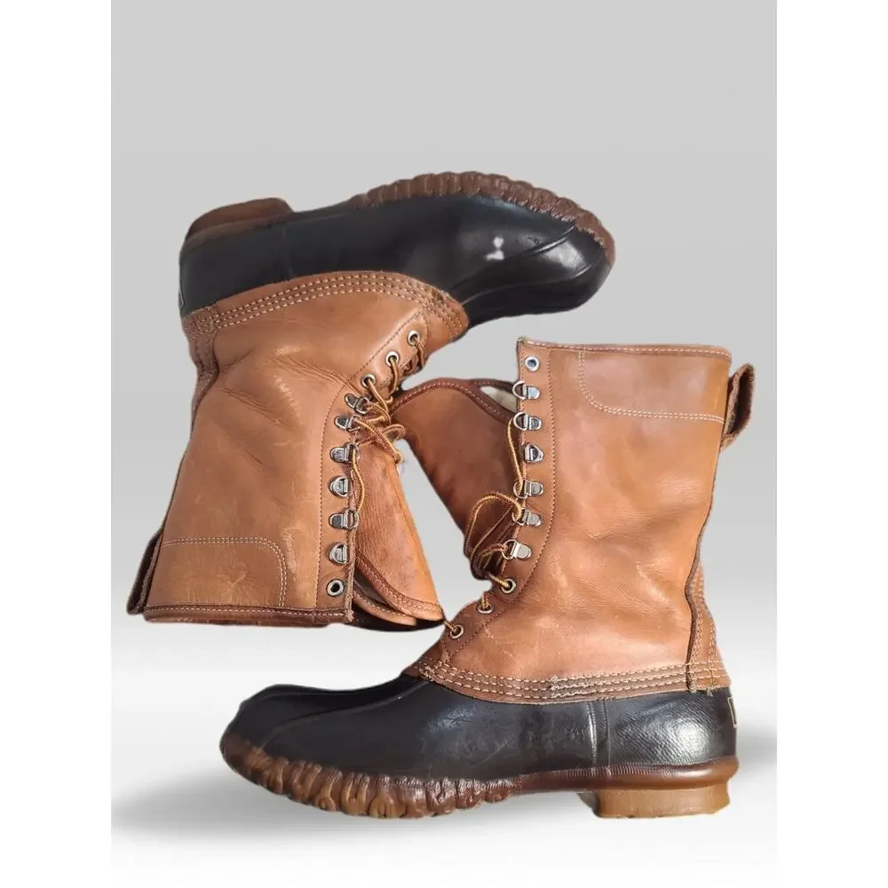 L.L. Bean Two-Tone Leather and Rubber Duck Boots in Brown and Black